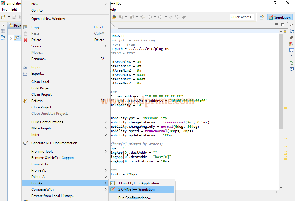 Execution of OMNeT++ Simulation