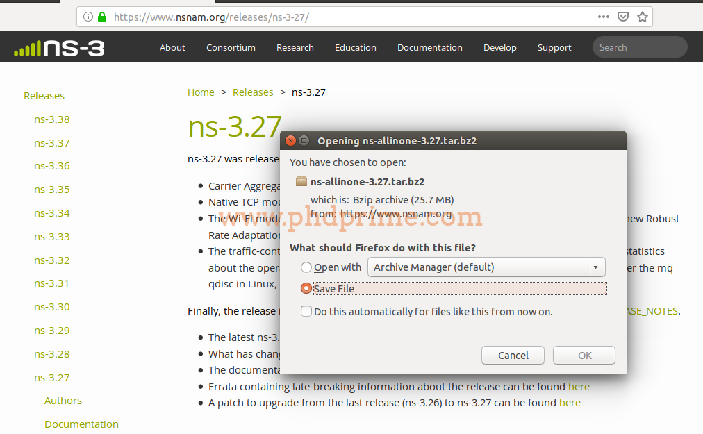 Link to Download Ns-3 Packages